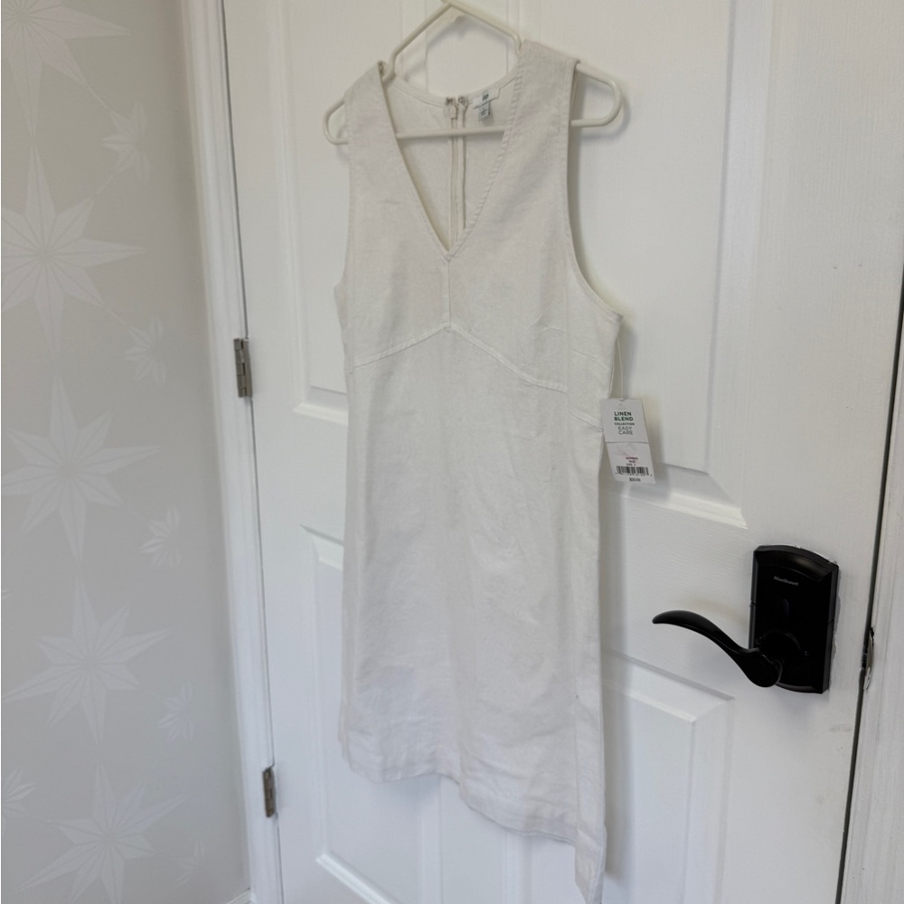 NWT dip Linen Blend Sleeveless V-Neck Dress White Size L